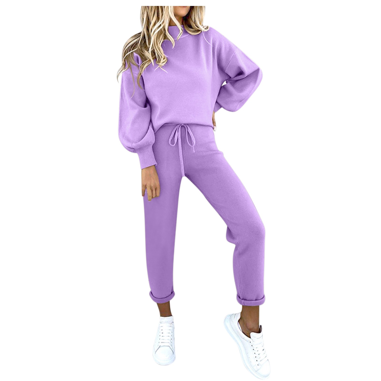 thumbnail image 4 of Conjunto de blusa informal de cuello redondo y pantalones con bolsillos para mujer, poliéster, tallas múltiples, 4 of 8